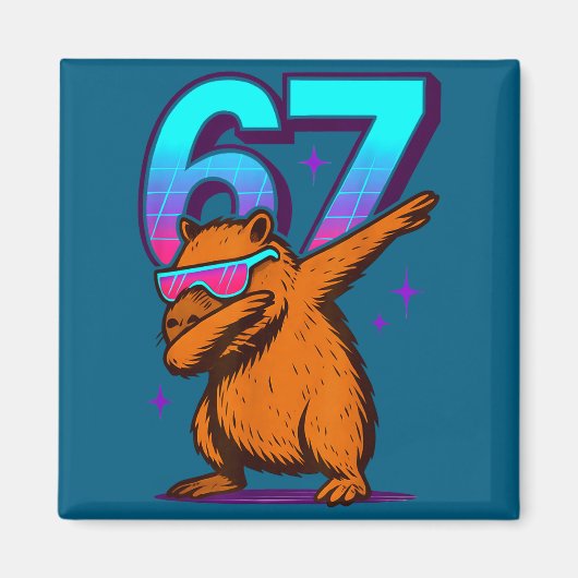 Neon Retro Dabbing Capybara 67 Illustration Magnet (Vorne)