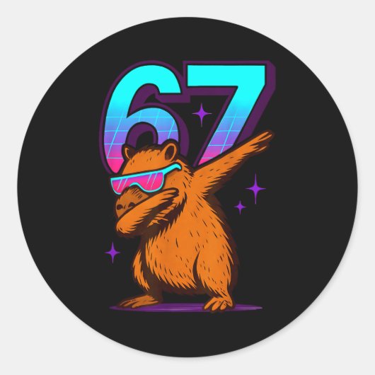 Neon Retro Dabbing Capybara 67 Runder Aufkleber (Vorderseite)