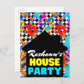 Neon Retro Hip Hop House Party Postkarte (Vorne/Hinten)