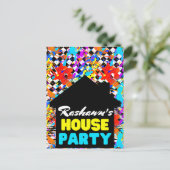 Neon Retro Hip Hop House Party Postkarte (Stehend Vorderseite)