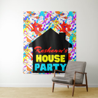 Neon-Retro-Hip-Hop-Themen-Hausparty Wandteppich