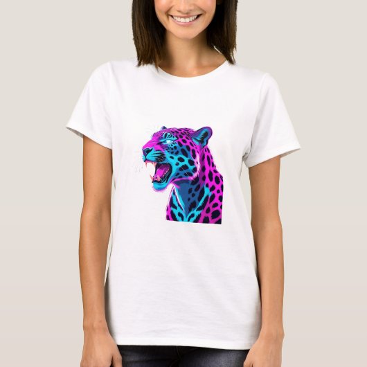 Neon Retro Jaguar - Lebhafter Synthwave 80er Anima T-Shirt (Vorderseite)