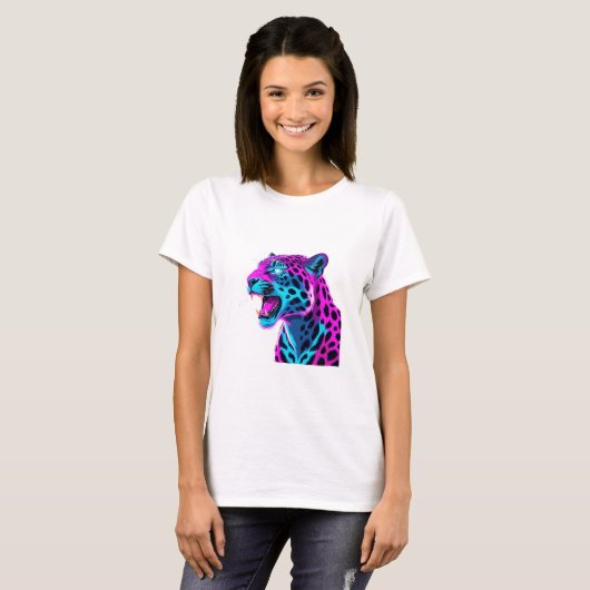 Neon Retro Jaguar - Lebhafter Synthwave 80er Anima T-Shirt (Vorne ganz)