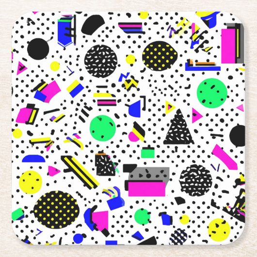 Neon Retro Memphis Geometric Chaos Pattern Rechteckiger Pappuntersetzer (Vorderseite)