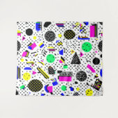 Neon Retro Memphis Geometric Chaos Pattern Wandteppich (Vorderseite (Horizontal))