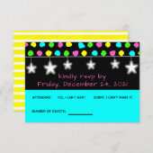 Neon Retro Stars Glow Party RSVP Card (Vorne/Hinten)