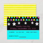 Neon Retro Stars Glow Party RSVP Card Karte (Vorne/Hinten)