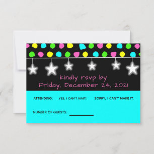 Neon Retro Stars Glow Party RSVP Card Karte