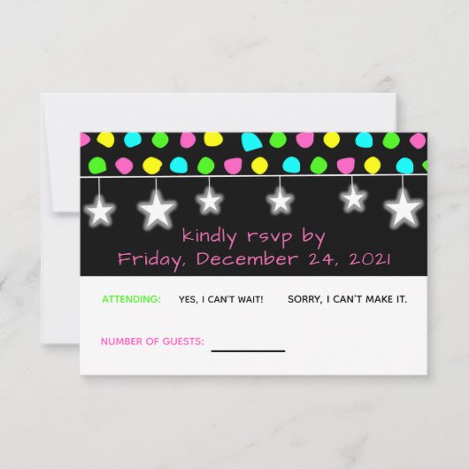 Neon Retro Stars Glow Party RSVP Karte (Vorderseite)