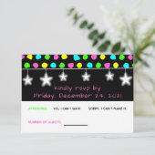 Neon Retro Stars Glow Party RSVP Karte (Stehend Vorderseite)