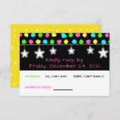 Neon Retro Stars Glow Party RSVP Karte (Vorne/Hinten)