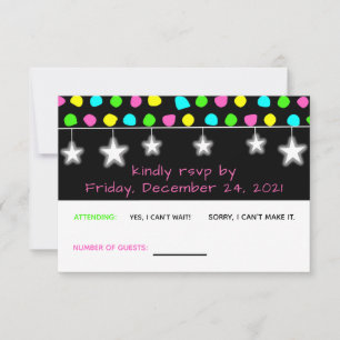 Neon Retro Stars Glow Party RSVP Karte