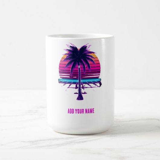 Neon Retro Synthwave Palmenbaum 80er Jahre Custom Kaffeetasse (Mittel)