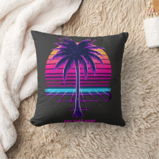 Neon Retro Synthwave Palmenbaum 80er Jahre Custom  Kissen