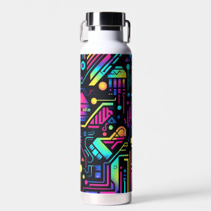 Neon Retro Tech Muster Wasserflasche oder Tumbler Trinkflasche