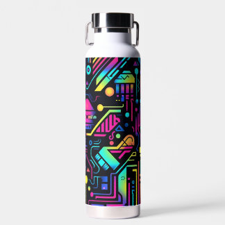 Neon Retro Tech Muster Wasserflasche oder Tumbler Trinkflasche