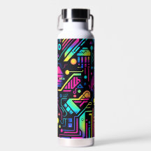 Neon Retro Tech Pattern Water Bottle or Tumbler