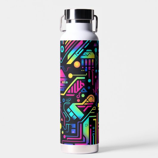 Neon Retro Tech Pattern Water Bottle or Tumbler Trinkflasche (Vorne)