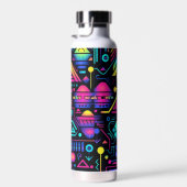 Neon Retro Tech Pattern Water Bottle or Tumbler Trinkflasche (Rechts)