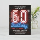 Neon Retro Überraschung 60. Geburtstag Einladung (Stehend Vorderseite)