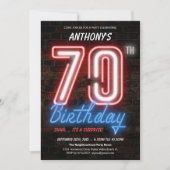 Neon Retro Überraschung 70. Geburtstagsparty Einladung (Vorderseite)