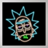 Neon Rick Sanchez Head Black Poster (Vorne)