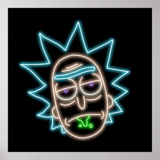 Neon Rick Sanchez Head Black Poster (Vorne)