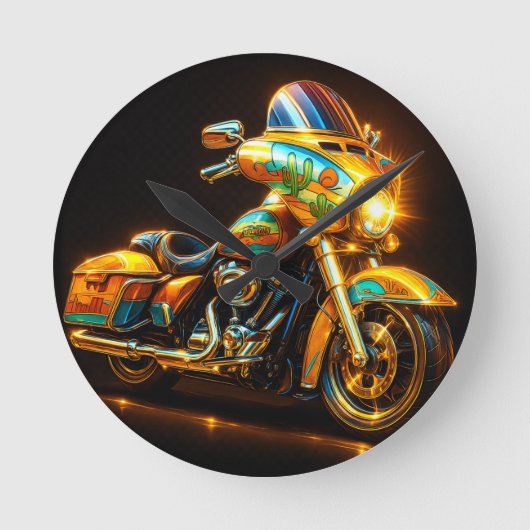 "Neon Road Beast - Custom Motorrad Wall Clock" Runde Wanduhr (Vorderseite)