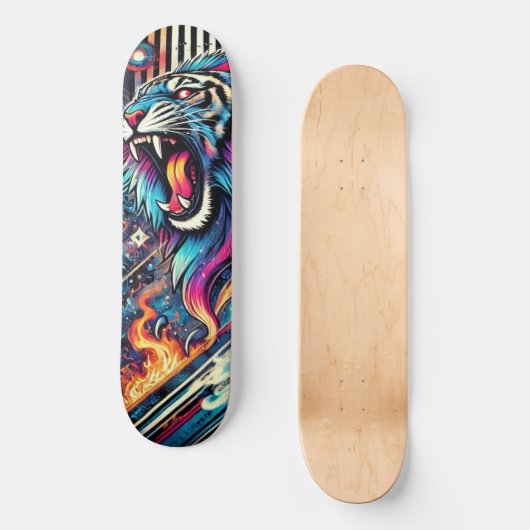Neon Roaring Tiger Skateboard Skate Deck (Vorderseite)