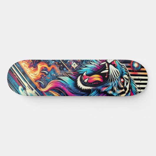 Neon Roaring Tiger Skateboard Skate Deck (Horizontal)