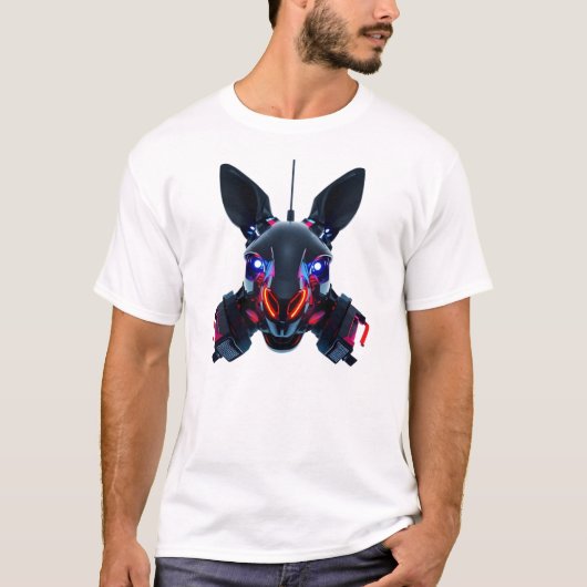 Neon Robotic Kangaroo Face Art T-Shirt (Vorderseite)