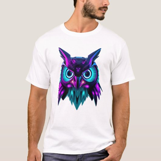 Neon Robotic Owl Face Art T-Shirt (Vorderseite)