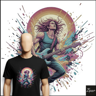 Neon-Rock-Gitarrist springt mit Farbklecksern T-Shirt