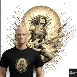 Neon-Rock-Gitarrist springt mit Farbklecksern T-Shirt