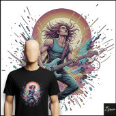 Neon Rock Guitarist Jumping Paint Splatter T-Shirt