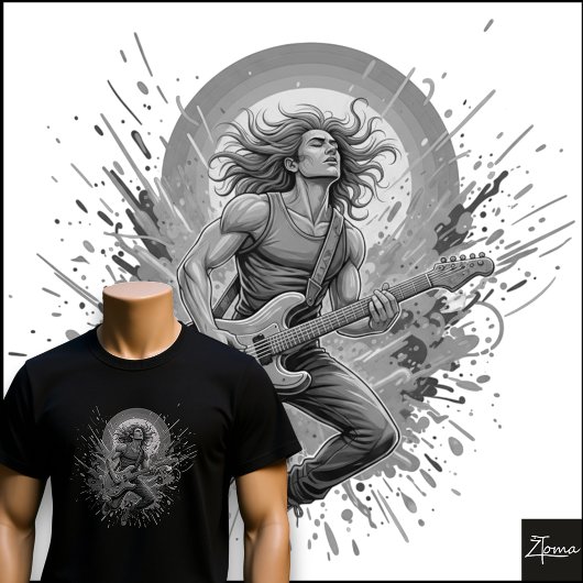 Neon Rock Guitarist Jumping Paint Splatter T-Shirt