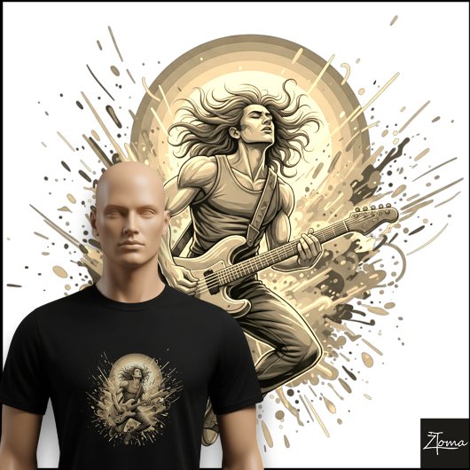 Neon Rock Guitarist Jumping Paint Splatter T-Shirt