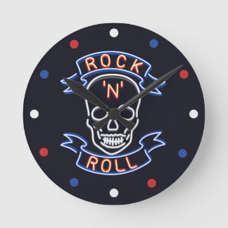 Neon Rock'n'Roll Skull Red Blue White Wall Clock Runde Wanduhr