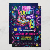 Neon Roller Skate 8. Geburtstag Einladung (Vorne/Hinten)