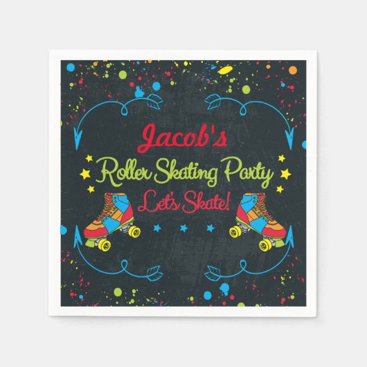 Neon Roller Skate Birthday Napkins Serviette (Vorderseite)
