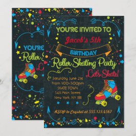 Neon Roller Skate Party Einladung
