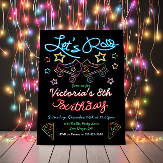 Neon Roller Skaten Birthday Party Einladung