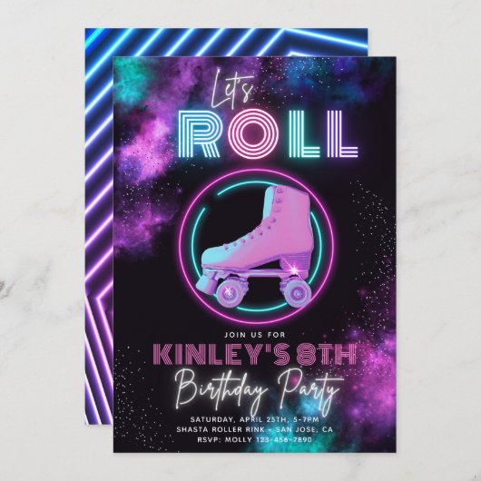 Neon Roller Skaten Einladung | SKATE (Vorne/Hinten)