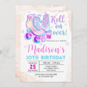 Neon Rollerskating Einladung zum Geburtstag (Vorne/Hinten)