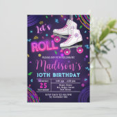 Neon Rollerskating Einladung zum Geburtstag (Stehend Vorderseite)