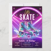 Neon-Rollschuh-Geburtstag Einladung (Vorderseite)