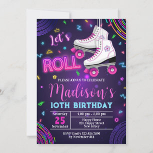 Neon-Rollschuh-Geburtstagseinladung Einladung