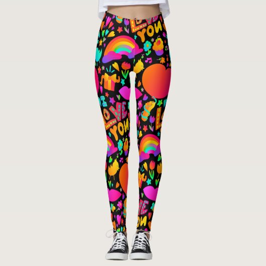 Neon Romantic Pattern Leggings (Vorderseite)