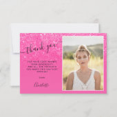 Neon rosa Glitzer ombre trendy Fotos Sweet 16 Dankeskarte (Vorderseite)