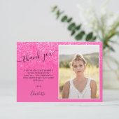 Neon rosa Glitzer ombre trendy Fotos Sweet 16 Dankeskarte (Stehend Vorderseite)